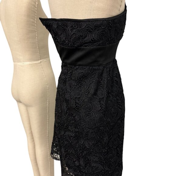 White House Black Market Strapless Black Lace Dress With Satin Bow Size 0 Made I - Picture 9 of 10